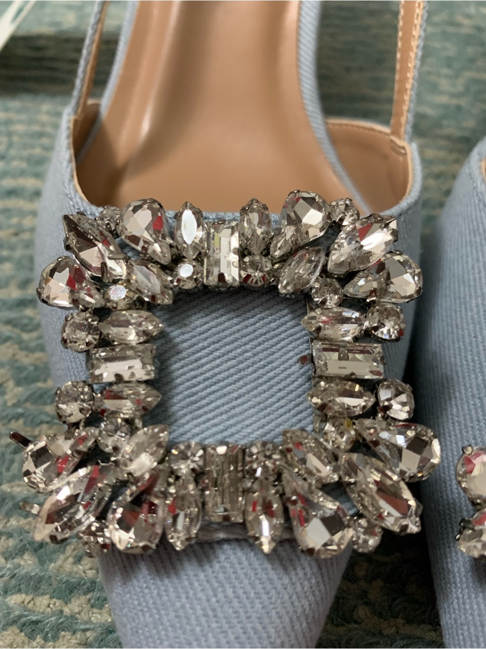 a new day Light Blue Chambray Jeweled Pointed Slingback Kitten Heel - Picture 5 of 8
